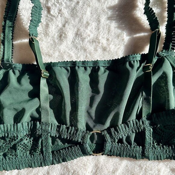 NWT Aerie Coral Lace Bandeau Bralette in Green - Size: Large - Picture 5 of 7